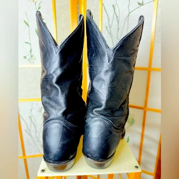 Black Code West leather cowboy boots for men. - Picture 2 of 12